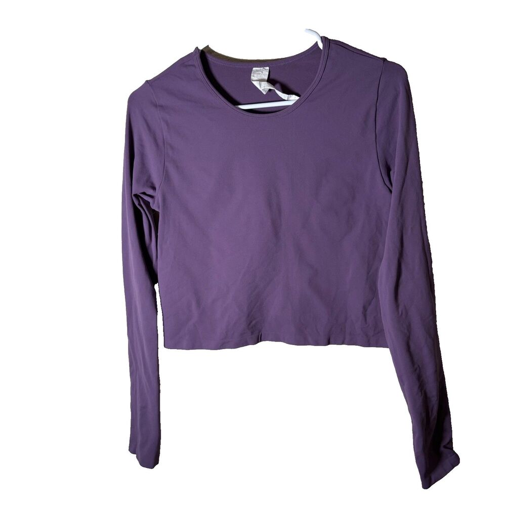 Fabletics T-Shirt Women's Large Purple Cropped Long Sleeve Athletic Active Top